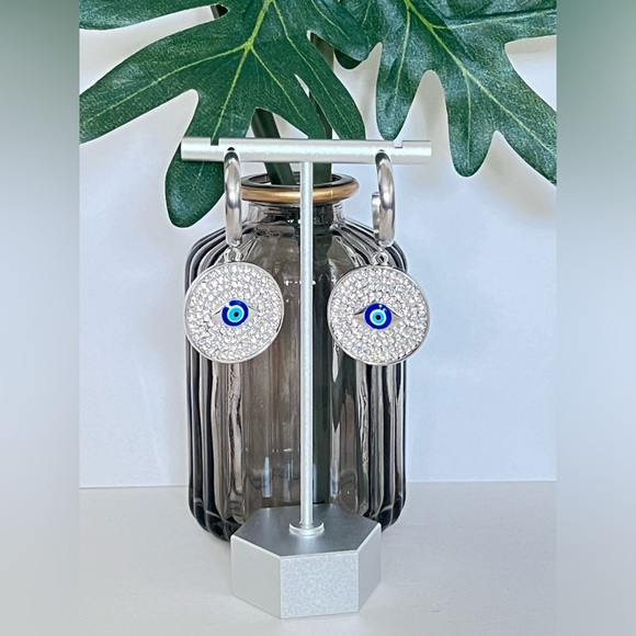 Elegant Evil Eye Pendant Hoops - Protection Evil Eye Zircon Hoop Earrings - Picture 7 of 9